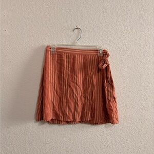 American Eagle Outfitters Rust Orange Striped Tie-Waist Mini Skirt